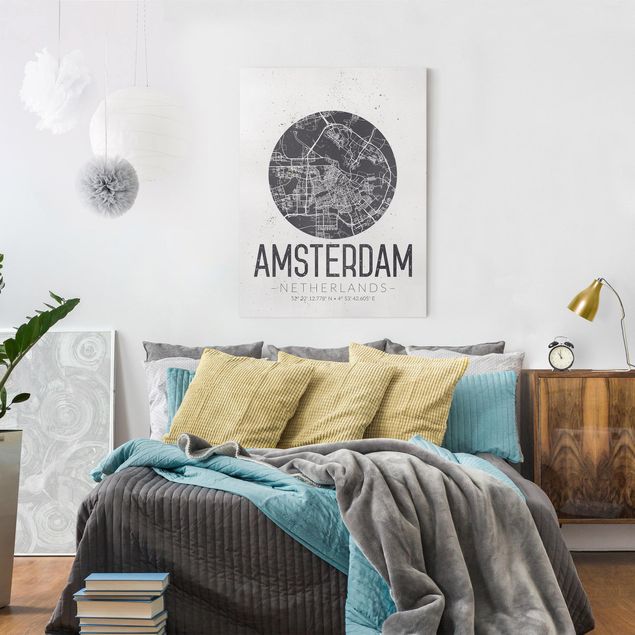 Scritte su tela Mappa della città di Amsterdam - Retrò