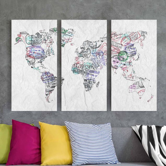 Scritte su tela Timbro per passaporto mappa del mondo