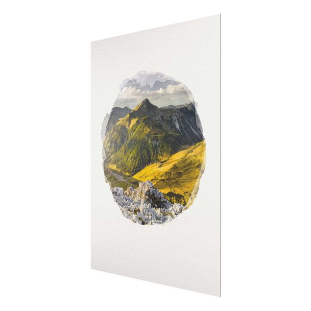Quadro in vetro - Acquerelli - Montagne e valle delle Alpi Lechtal in Tirolo - Verticale 4:3