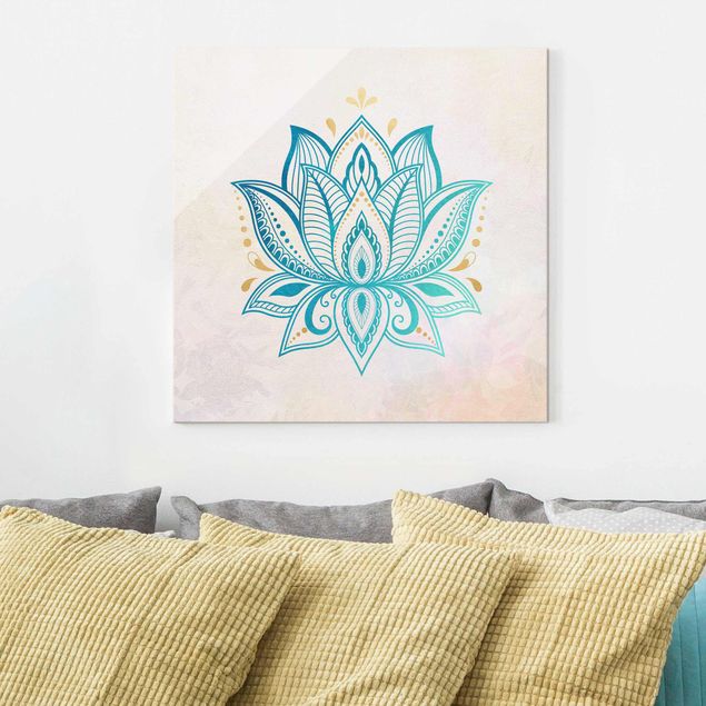 Lavagna magnetica vetro Illustrazione di loto Mandala Oro Blu