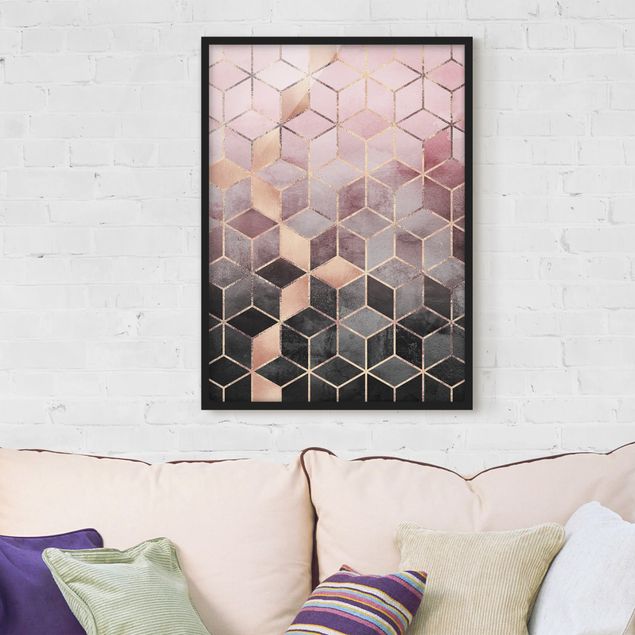 quadro astratto Geometria dorata rosa-grigio