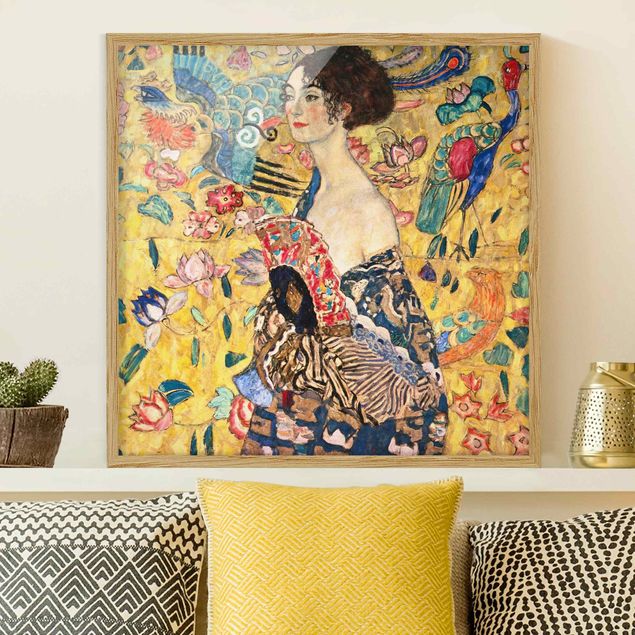 Poster con cornice - Gustav Klimt - Donna con ventaglio - Quadrato 1:1