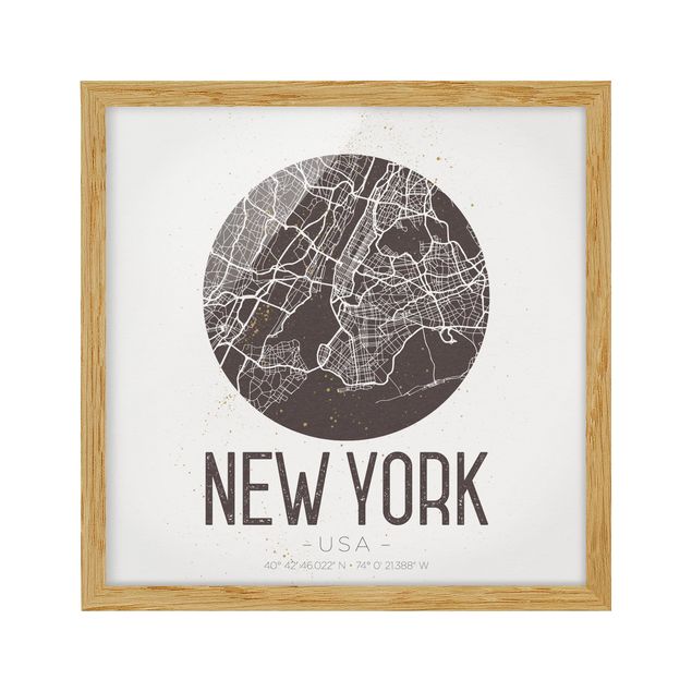 Poster con cornice - Mappa New York - Retro
