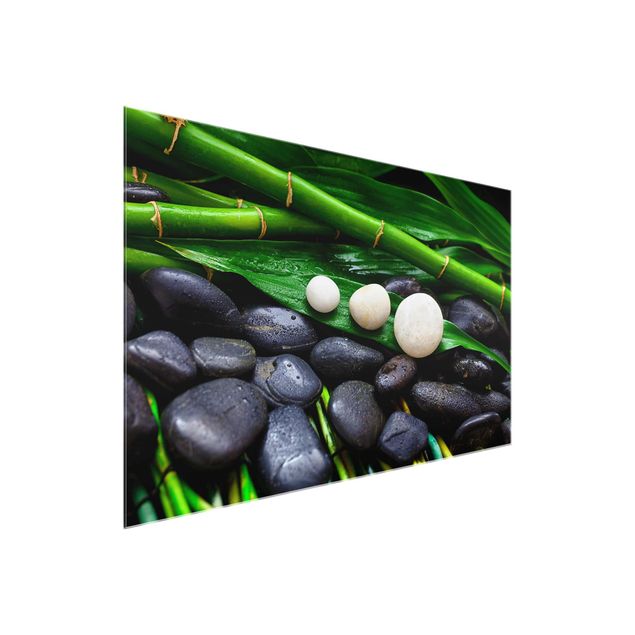 Quadro in vetro - Verde bambù con Pietre Zen - Orizzontale 2:3