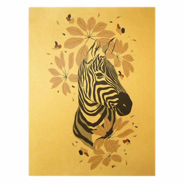 Quadro su tela oro - Animali del safari - Ritratto di zebra