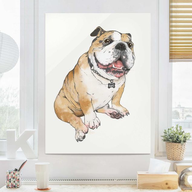 Quadro in vetro - Illustrazione Cane Bulldog Pittura - Verticale 4:3