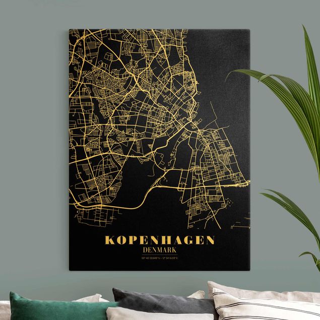 Quadri moderni per soggiorno Mappa della città di Copenaghen - Nero classico