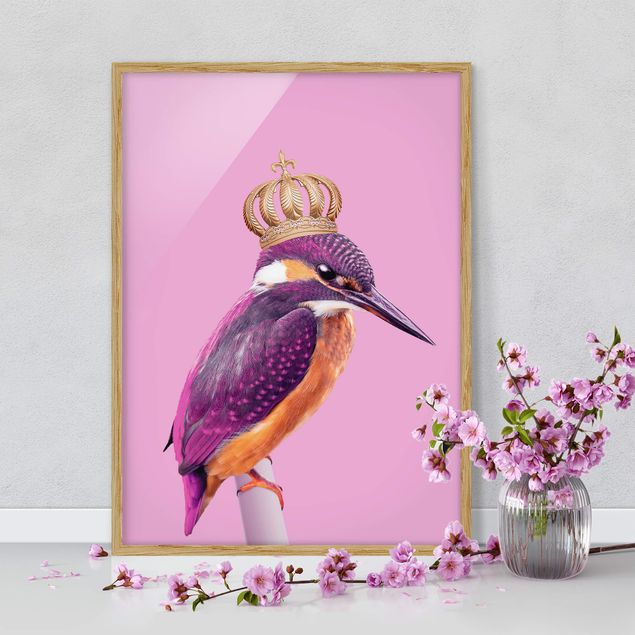 quadri con animali Martin pescatore rosa con corona