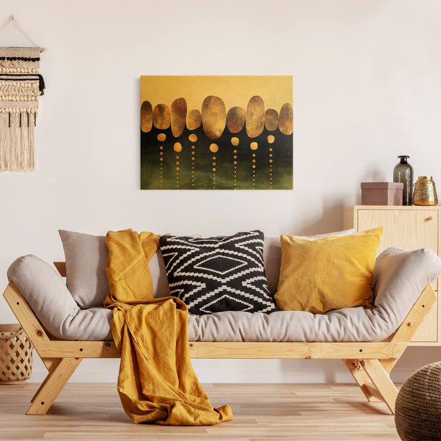 Quadri moderni per soggiorno Pietre d'oro astratte
