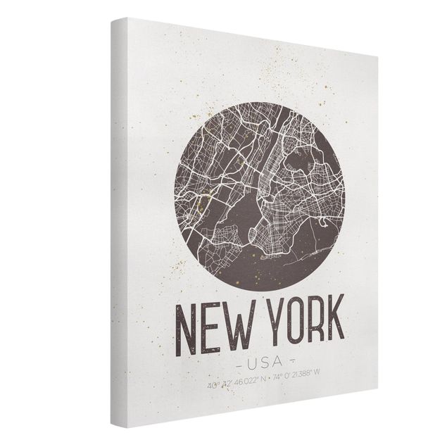 Quadri moderni per soggiorno Mappa di New York - Retrò