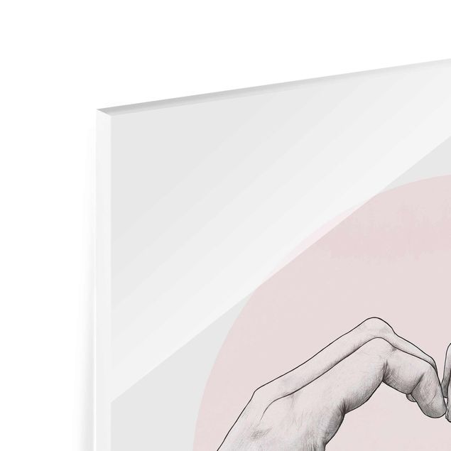 Quadro in vetro - Illustrazione Cuore cerchio mani Rosa Bianco - Quadrato 1:1