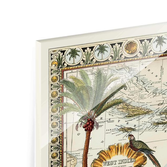 Quadro in vetro - Vintage Tropical Mappa West India - Orizzontale 3:4