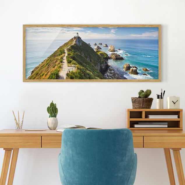 Poster con cornice - Nugget Point Lighthouse E Mare Zelanda - Panorama formato orizzontale