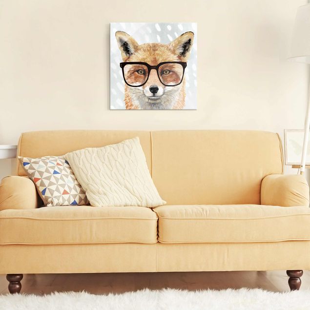 Quadro in vetro - Animals With Glasses - Fox - Quadrato 1:1