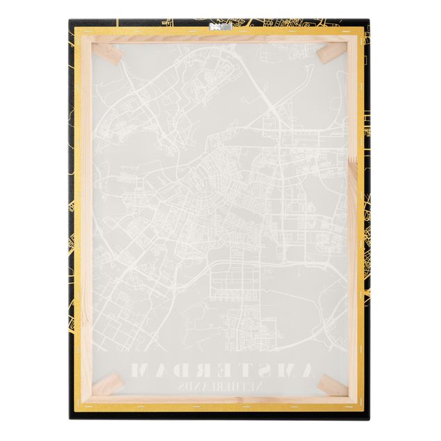 Quadro su tela oro - Pianta della città Amsterdam - Classico nero