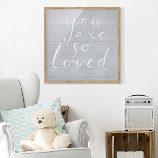 Poster con cornice - Wooden Wall Gray - Loved - Quadrato 1:1