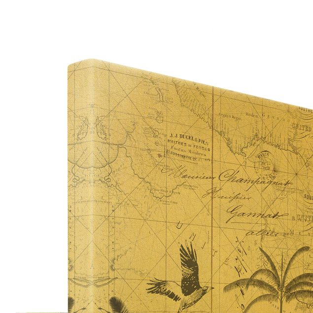 Quadro su tela oro - Vintage Collage - Carta geografica esotica