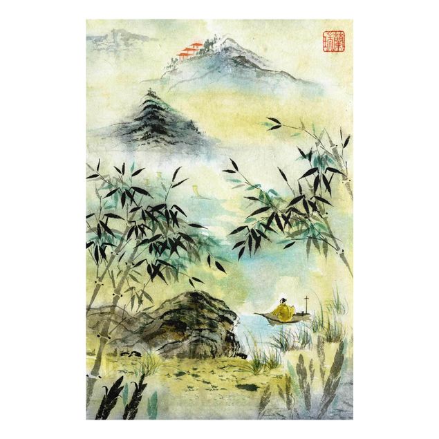 Quadro in vetro - Giapponese disegno ad acquerello Bamboo Forest - Verticale 3:2