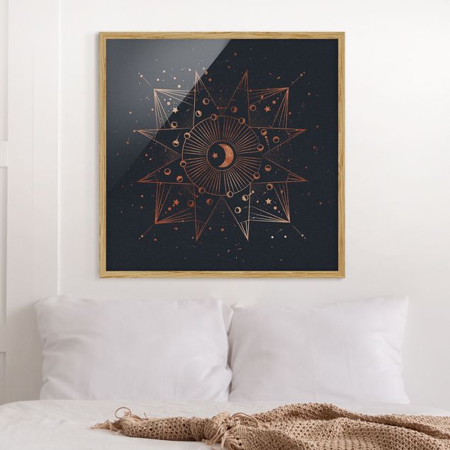 Poster con cornice - Astrologia Lunar Magic Blue oro - Quadrato 1:1