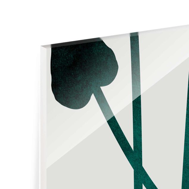 Quadro in vetro - Mondo vegetale grafico - Uccellino su una foglia - Quadrato 1:1