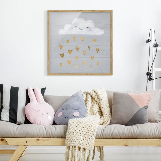 Poster con cornice - Cloud With Golden Hearts - Quadrato 1:1
