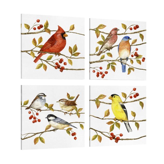 Stampe su tela animali Uccelli e bacche Set II