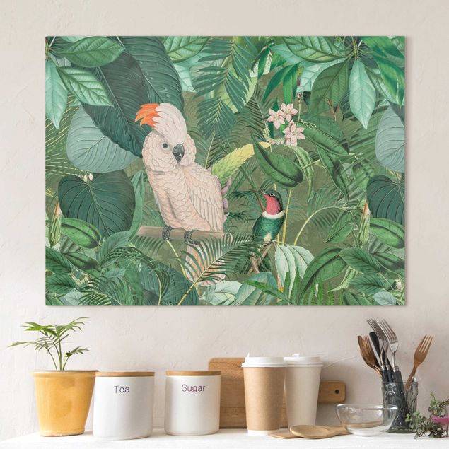 Quadri con uccelli Collage vintage - Cacatua e colibrì