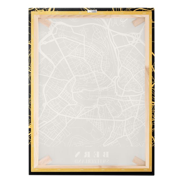 Quadro su tela oro - Pianta della città Berna - Classico nero