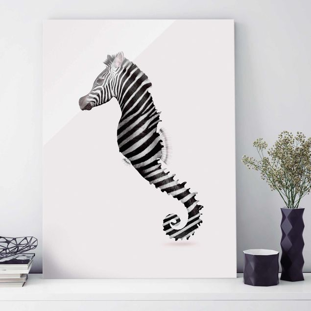 Quadro in vetro - Seahorse Con Zebra Stripes - Verticale 4:3