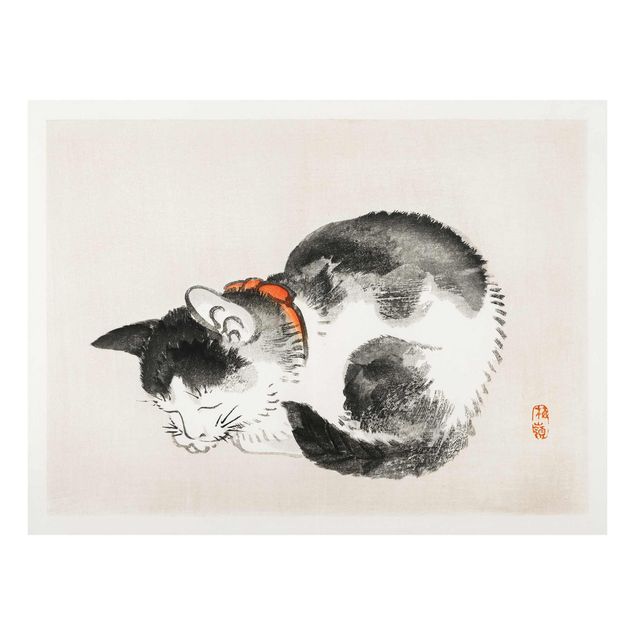 Quadro in vetro - Asian gatto addormentato Vintage Disegno - Orizzontale 3:4