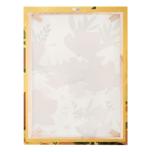 Quadro su tela oro - Varietà di fiori in rosa e bianco I