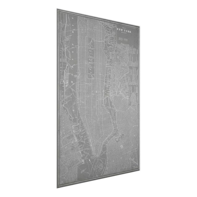 Quadro in vetro - Vintage mappa di New York Manhattan - Verticale 4:3