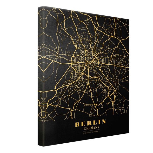 Quadro su tela oro - Pianta della città -Berlino - Classico nero