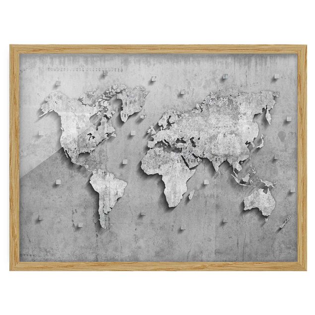 Poster con cornice - Concrete World Map - Orizzontale 3:4