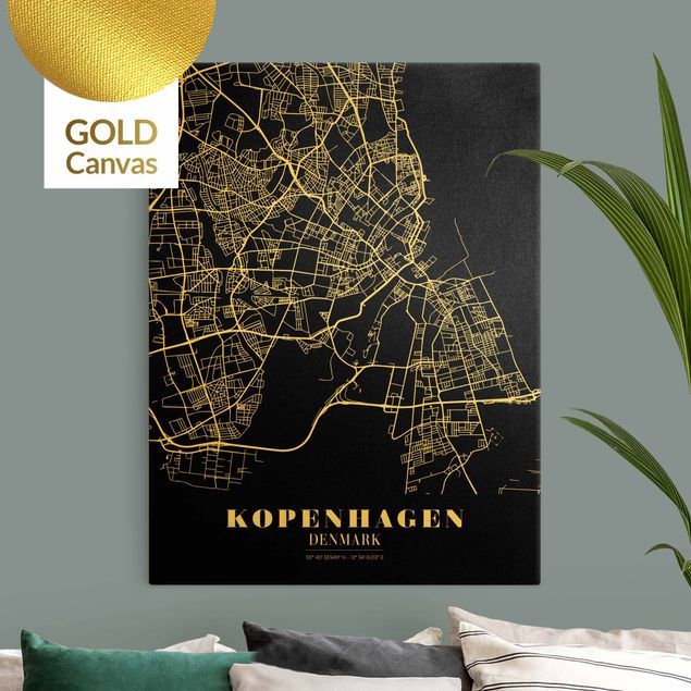 Tela mappamondo Mappa della città di Copenaghen - Nero classico