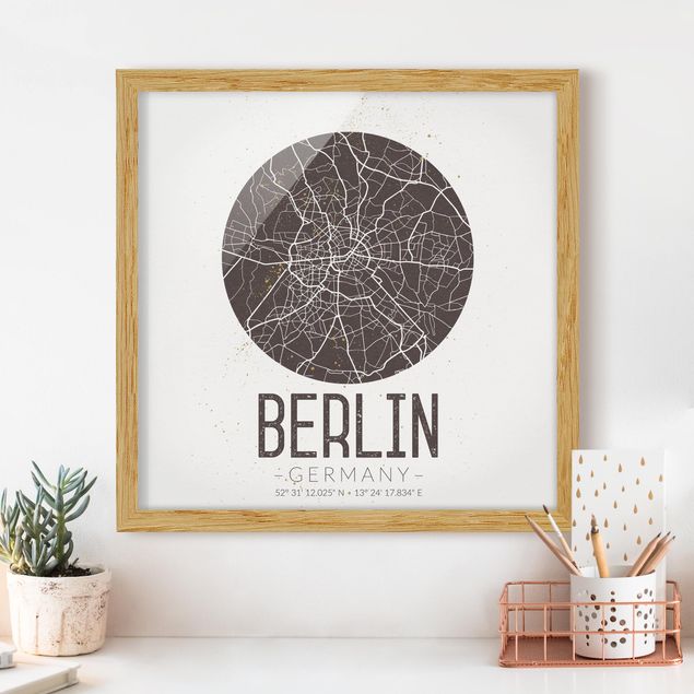 Poster con cornice - Mappa Berlino - Retro