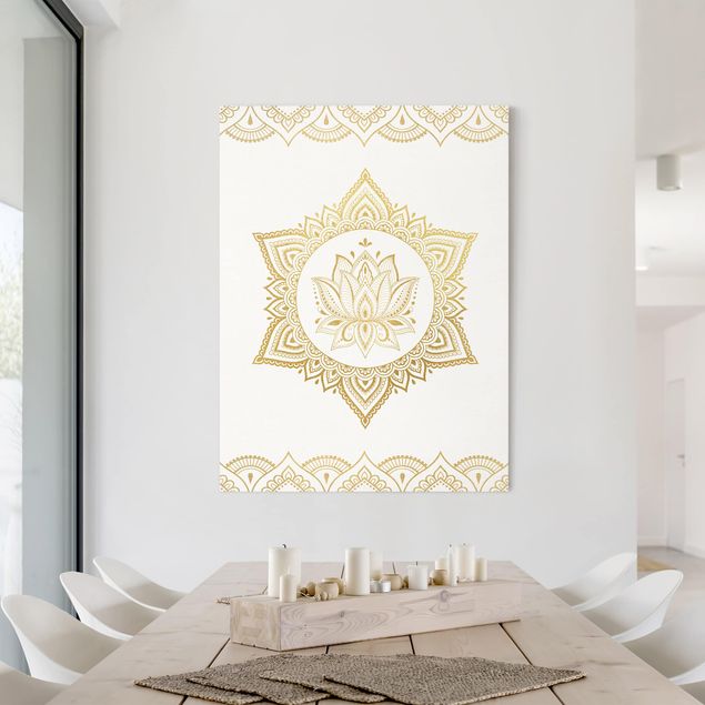 Quadri su tela Mandala Loto - Illustrazione Ornamentale Oro Bianco