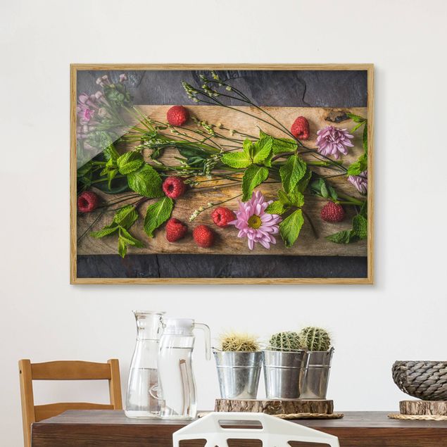 Poster con cornice - Flowers Raspberry Mint - Orizzontale 3:4