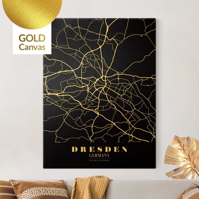 Stampe su tela oro Mappa della città di Dresda - Nero classico