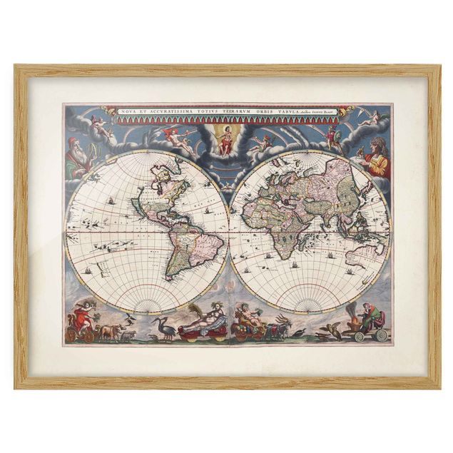 Poster con cornice - Storico Mappa del mondo Nova et Accuratissima del 1664 - Orizzontale 3:4