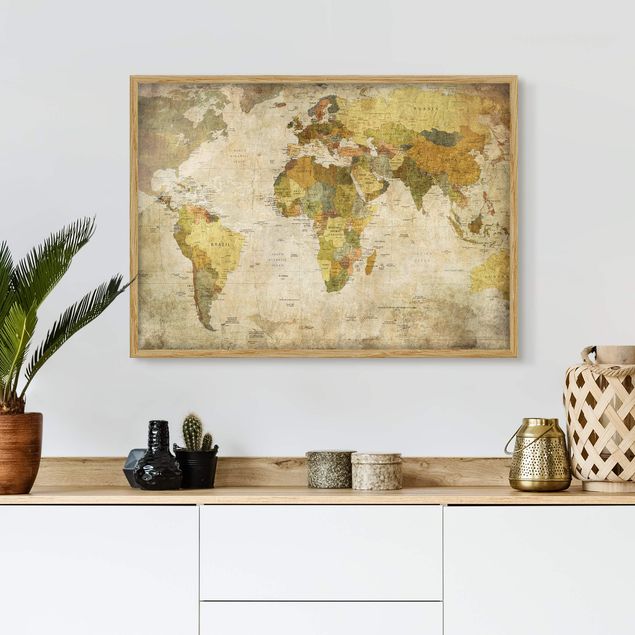 Poster con cornice - Map Of The World - Orizzontale 3:4