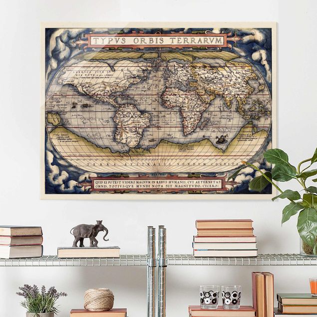 Lavagna magnetica vetro Mappa del mondo storico Typus Orbis Terrarum