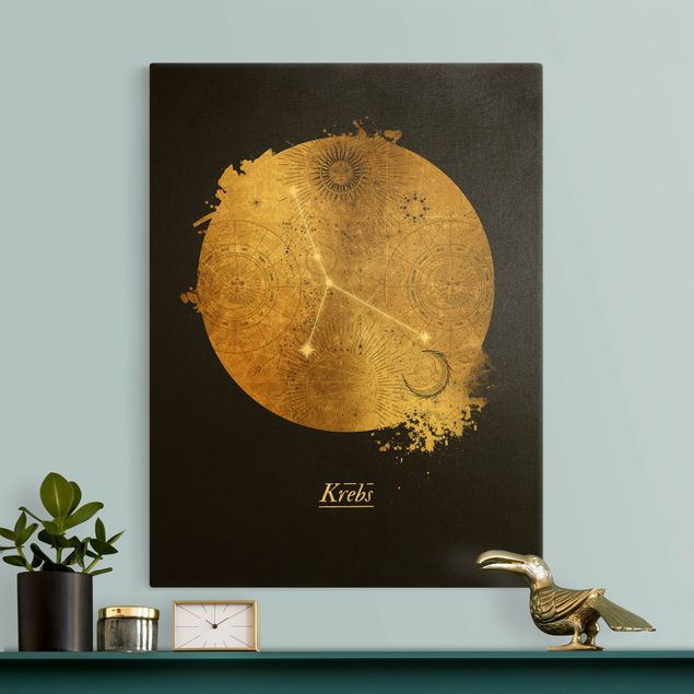 Quadro su tela oro - Segno zodiacale Cancro in grigio e oro