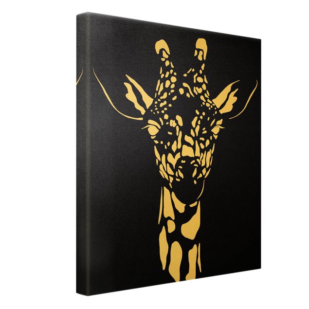 Quadro su tela oro - Animali del safari - Ritratto di giraffa in nero