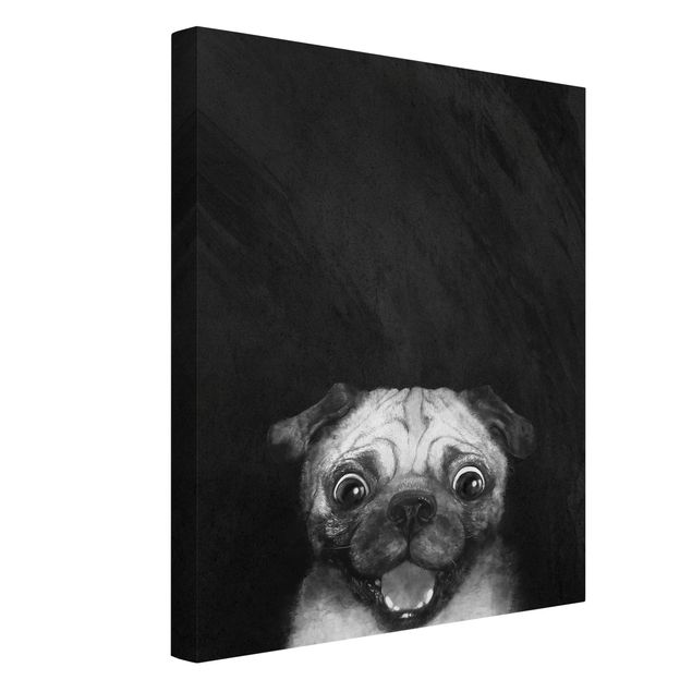 Stampa su tela bianco e nero Illustrazione - cane carlino pittura su bianco e nero