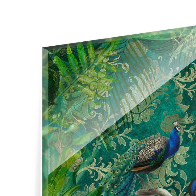Quadro in vetro - Shabby Chic Collage - Noble Peacock II - Quadrato 1:1