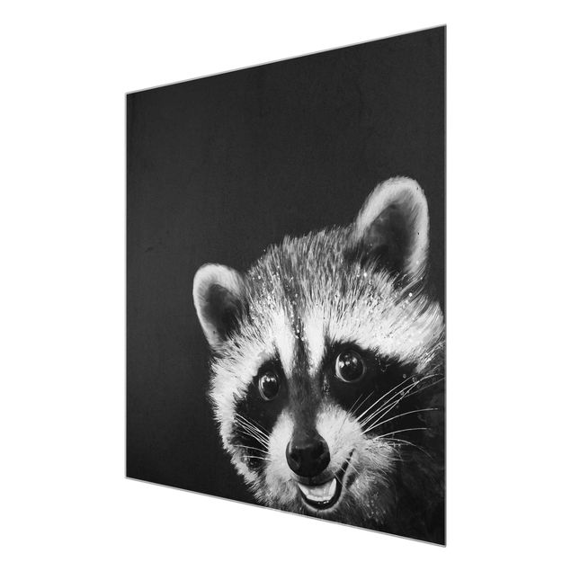 Quadro in vetro - Illustrazione Raccoon Monochrome Pittura - Quadrato 1:1