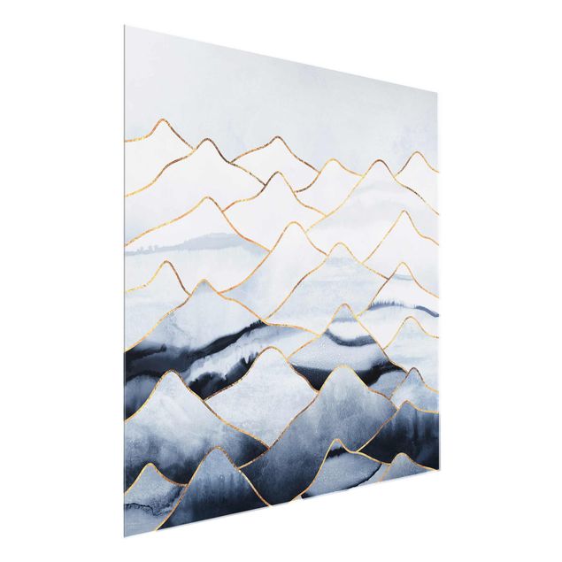 Lavagna magnetica in vetro Acquerello Montagne Bianco Oro