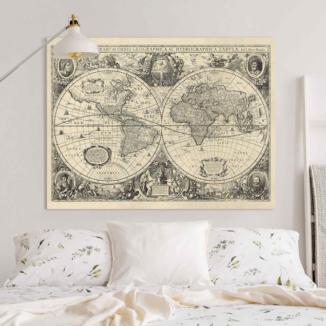 Mappamondo su tela Mappa del mondo vintage Illustrazione antica