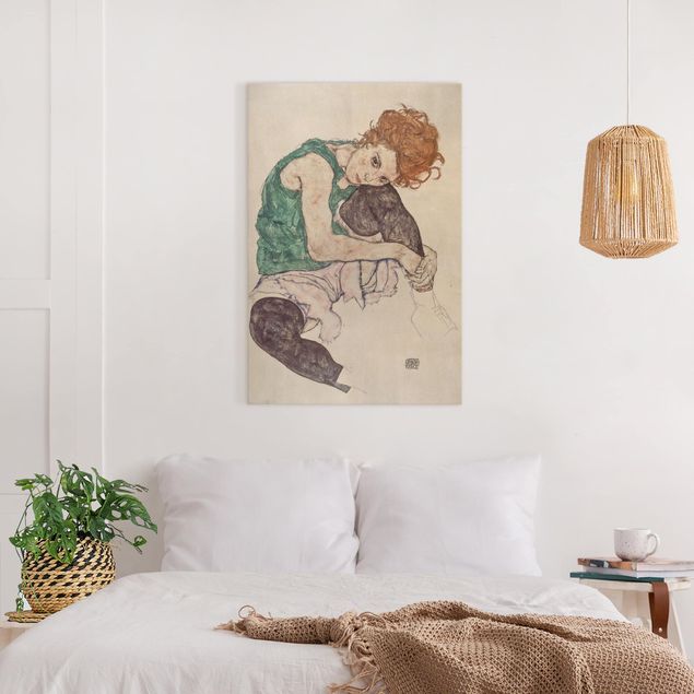 Quadri moderni per soggiorno Egon Schiele - Donna seduta con ginocchio alzato